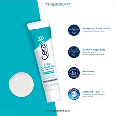 a tube of gel sitting on top of a blue and white background with information about it