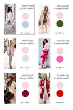 the color guide for women's clothing is shown in different colors and sizes, including pink