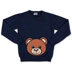 Designers Moschino Teddy Bear Navy Blue Cotton Blend Knit Jumper Boy Jumper, Good Brands