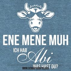 a blue shirt with an image of a cow's head and the words, ene mene muh