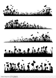 four different silhouettes of flowers and grass