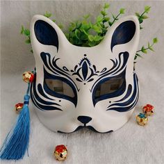 Fox Cat Mask Kitsune Hand-Painted Anime Manga Movie Cosplay | Etsy Japanese Fox Mask, Japanese Fox, Mascaras Halloween, Kitsune Mask, Kitsune Fox, Mask Drawing, Fox Mask, Japanese Mask, Half Mask