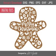 a christmas ginger cut file is shown with the words merry christmas and other holiday related items