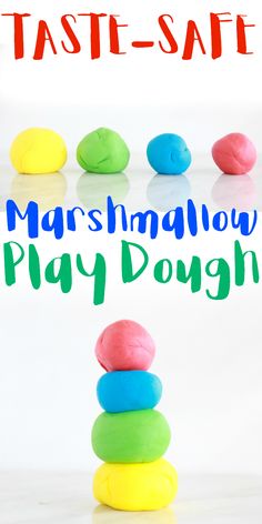 colorful play dough stacked on top of each other with the words marshmallow play dough