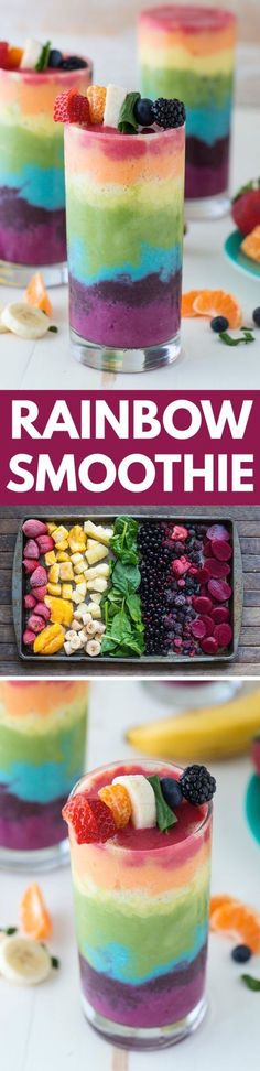 this rainbow smoothie is made with fresh fruit and yogurt for a delicious dessert