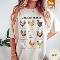 Chicken Comfort Colors® Tshirt, Chicken Breeds Shirt, Chicken Lover Shirt, Funny Retro Chicken Shirt, Farm Animal Tshirt, Chicken Girl Tee 🧵 HOW TO ORDER   - Pick your size and color from the drop down menus  - Review the sizing and color options in the listing photos  - Add the item to your cart and complete the checkout process  - We'll start working on your order right away! 🧵SIZING  - Please review the listing photos to see the size charts  - These photos will also show you how to order a regular/relaxed fit or an oversized fit 🧵PRODUCT DETAILS  - Comfort Colors 1717 garment-dyed t-shirt - made 100% with ring-spun cotton. The soft-washed, garment-dyed fabric brings extra coziness to your wardrobe while the relaxed fit makes it an excellent daily choice. The double-needle stitching t Chicken Clothes, Corporate T-shirt, Chicken Shirt, Chicken Shirts, Comfort Colors Tshirt, Chicken Breeds, Chicken Lovers, Animal Tshirt, Girls Tees