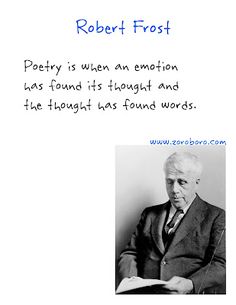 a man in a suit and tie sitting down with a book on his lap, next to him is a quote from robert frost