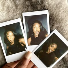 three polaroid photos of the same woman