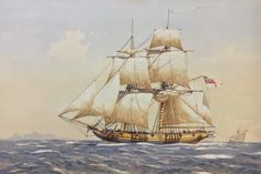 a painting of a sailing ship in the ocean