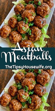 meatballs with lettuce and garnish are served on a white plate