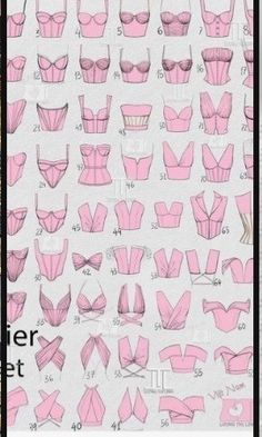 the instructions for how to draw breast bras and bra tops in different styles, from top to bottom