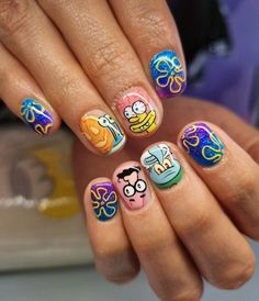 Character Nails, Acrylic Nail Shapes, Spongebob Birthday, Nails Fun, Disney Nails