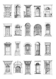 various doors and windows are shown in this drawing technique, which is easy to draw