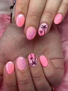 Tree Nail Designs, Beach Nail Polish, Dolphin Nails, Nails Palm, Cruise Nails, Sunset Nails