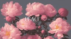 pink flowers with the words peace over them