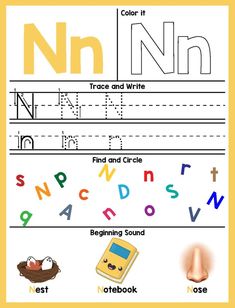 the letter n worksheet for children to learn how to write and draw letters