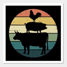 Barnyard animal with cow, pig and rooster on a retro rainbow circle design. Great gift idea for the farmer, country boy or girl, backyard chicken coop enthusiast, or anyone in the dairy or meat industry. -- Choose from our vast selection of art prints and posters to match with your desired size to make the perfect print or poster. Pick your favorite: Movies, TV Shows, Art, and so much more! Available in mini, small, medium, large, and extra-large depending on the design. For men, women, and chi… Stacked Farm Animals, Backyard Chicken Coop, Rooster Wall, Rainbow Circle, Meat Industry, Pot Belly Pigs, Pig Shirts, Country Boy, Backyard Chicken Coops