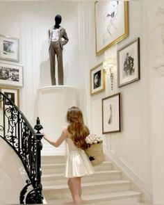 #elegant #white #modern A Woman, Stairs, White Dress, Walking, White