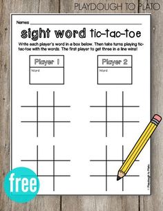 the sight word tic - toe game is shown with a pencil on it