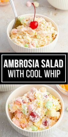 Make a vintage favorite with this ambrosia salad with cool whip. It is loaded with fruit and marshmallows, so it is a hit with young and old! Mix up this simple side dish for any holiday dinner or party. It's a classic recipe your family will love!