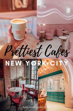 new york city's prettiest cafes and restaurants are featured in this postcard