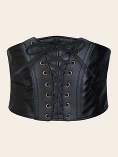 Black Casual Collar  PU Leather   Embellished   Women Accessories Black Corset Belt, Wide Waist Belt, Plus Size Corset, Corset Belt, Leather Corset, Wide Waist, Black Corset, Wide Belt, Corset Style