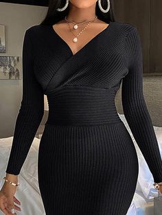 V Neck Long Sleeve Sweater Dresses Floral Dress Formal, Lace Formal Dress, Split Maxi Dress, Clubwear Dresses, Sweater Dresses, Lace Dress Long, Long Sleeve Sweater Dress, Swimsuit Dress, Long Sleeve Lace Dress