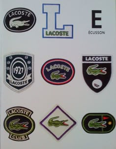 the lacoste crest stickers are all different colors and sizes, including alligators