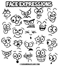 cartoon faces with different expressions and expressions for face expressions coloring pages, free printable