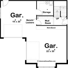 the first floor plan for a house with garage