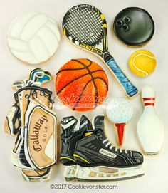 cookies decorated to look like sports related items