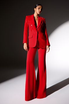 Charlotte Red Pants Nadine Merabi, Red Trousers, Dramatic Style, Pajama Suit, Wedding Abroad, Red Blazer, Co Ords, Red Pants, Birthday Dress