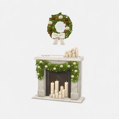 a fireplace decorated for christmas with candles and wreath