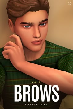 a young man with brown hair and blue eyes poses for the cover of his book, brows