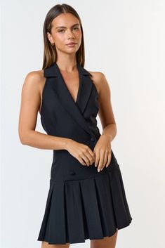 Introducing the sophisticated Bridget Collared Halter Pleated Mini Dress. Crafted from high quality fabric, this dress is perfect for any work outfit. Show off your style and professionalism with the collared halter design and elegant pleats. Make a statement and elevate your wardrobe with Bridget. Collared halter Pleated mini dress Pleated Dress Outfit Classy, Pleated Dress Outfit, Black Mini Dresses, Sling Back Heels, Mini Dresses Online, Dress Halter, Pleated Mini Dress, Statement Dress, Long Sleeve Knit Dress