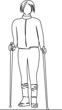 a drawing of a person with skis and poles