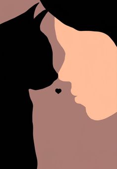 a couple kissing each other in front of a heart shaped shadow on a pink and black background