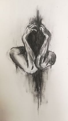 a black and white drawing of a woman's back with her hands behind her head