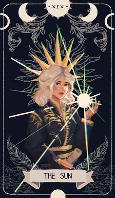 the sun tarot card with an image of a woman holding two swords in her hand