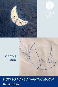 the cover of a book with an image of a bird flying in the sky, and text that reads visit the blog how to make a waning moon in shibori