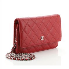 Chanel Wallet On Chain In Red Caviar Leather Woc Silver Hardware Brand New In Box- Store Fresh Super Rare Chanel Woc Red, Red Caviar, Dream Bag, Signature Quilts, Box Store, Chanel Caviar, Chain Crossbody Bag