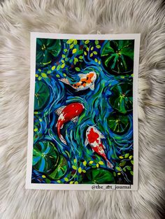 a painting of two koi fish swimming in water