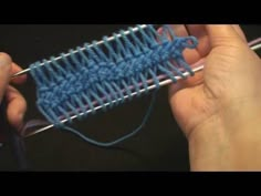 two pictures showing the process of crocheting an object with yarn, and someone using scissors to hook it together