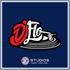 the logo for dj's studio, which is located on top of a turntable