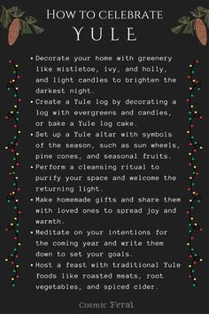 a black poster with the words how to celebrate yule