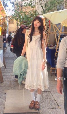 Cottagecore Cotton Dress For Picnic, Summer Fairycore Vintage Dress, Spring Cottagecore Long Skirt, Japan Spring Fashion, Summer Cottagecore V-neck Dress, Spring Cotton Kawaii Skirt, Shoujo Girl, Simple Style Outfits, Korean Casual Outfits