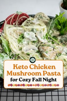 Keto Chicken Mushroom Pasta recipe for a Cozy Fall Night Chicken Mushrooms And Spinach, Creamy Chicken Mushroom Pasta, Cozy Fall Night, Healthy Easy Recipe, Creamy Chicken Mushroom, Spinach Mushroom Pasta, Chicken Mushroom Pasta, Mushrooms And Spinach, Konjac Noodles