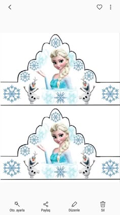 two frozen princess stickers with snowflakes on them, one is pointing at the other