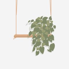 a potted plant hanging from a wooden swing