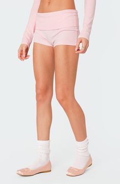 Slip into your weekend state of mind in these stretchy cotton shorts featuring a cozy fold-over waistline. Pull-on style 95% cotton, 5% spandex Machine wash, dry flat Imported Visionary Fashion, Spring Images, Knitted Romper, Yoga Shorts, State Of Mind, Pink Shorts, Personal Marketing, Fold Over, S Models